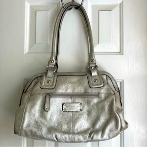 Tignanello Metallic Silver Leather Bag GUC